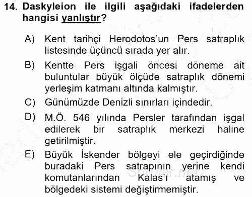 Anadolu Arkeolojisi 2016 - 2017 3 Ders Sınavı 14.Soru