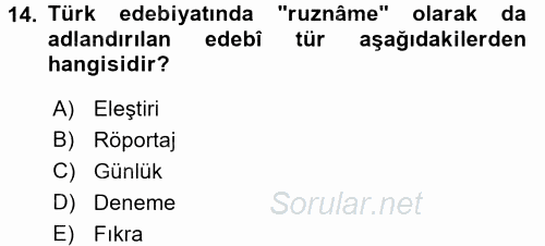 Türk Dili 2 2016 - 2017 Ara Sınavı 14.Soru