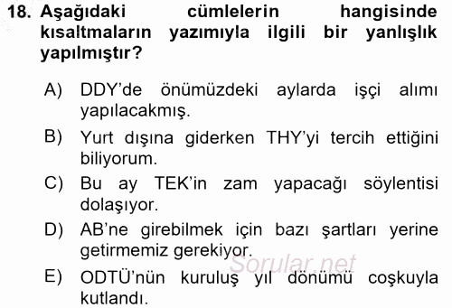 Türk Dili 2 2016 - 2017 Ara Sınavı 18.Soru