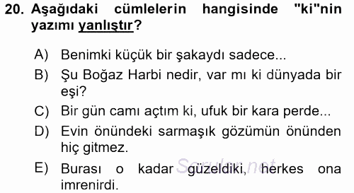 Türk Dili 2 2016 - 2017 Ara Sınavı 20.Soru