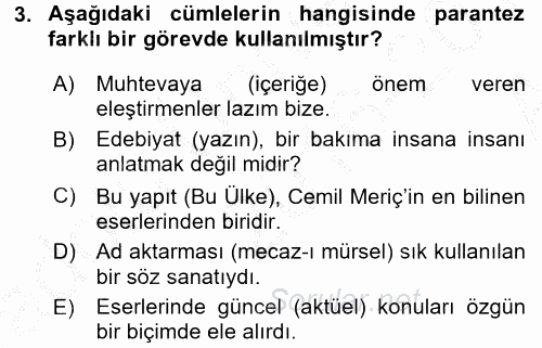 Türk Dili 2 2016 - 2017 Ara Sınavı 3.Soru