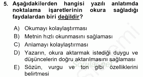 Türk Dili 2 2016 - 2017 Ara Sınavı 5.Soru