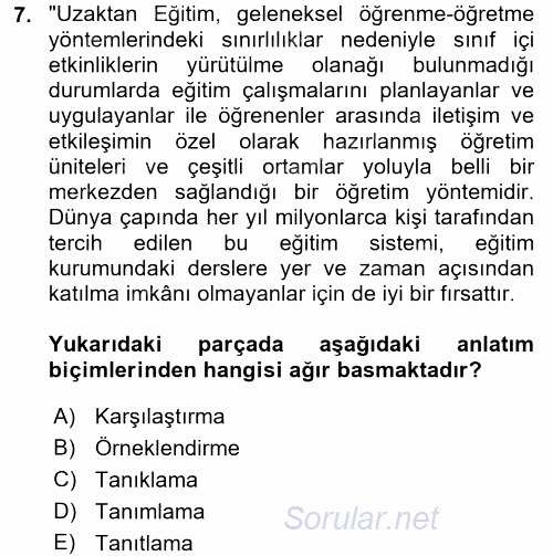 Türk Dili 2 2016 - 2017 Ara Sınavı 7.Soru