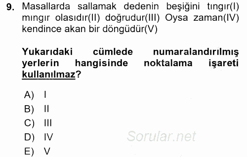 Türk Dili 2 2016 - 2017 Ara Sınavı 9.Soru