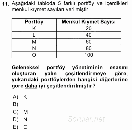 Portföy Yönetimi 2017 - 2018 Ara Sınavı 11.Soru