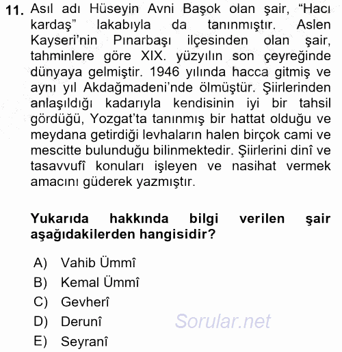 Türk Halk Şiiri 2015 - 2016 Dönem Sonu Sınavı 11.Soru