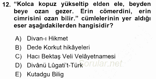 Türk Halk Şiiri 2015 - 2016 Dönem Sonu Sınavı 12.Soru