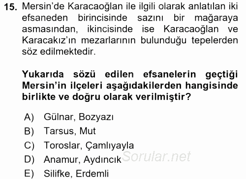 Türk Halk Şiiri 2015 - 2016 Dönem Sonu Sınavı 15.Soru