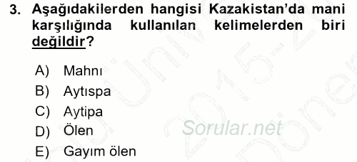 Türk Halk Şiiri 2015 - 2016 Dönem Sonu Sınavı 3.Soru