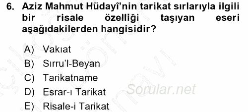 Türk Halk Şiiri 2015 - 2016 Dönem Sonu Sınavı 6.Soru