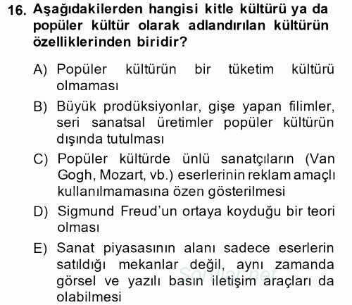 Kültür Tarihi 2014 - 2015 Dönem Sonu Sınavı 16.Soru
