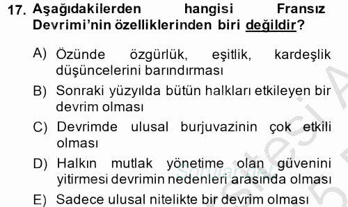 Kültür Tarihi 2014 - 2015 Dönem Sonu Sınavı 17.Soru
