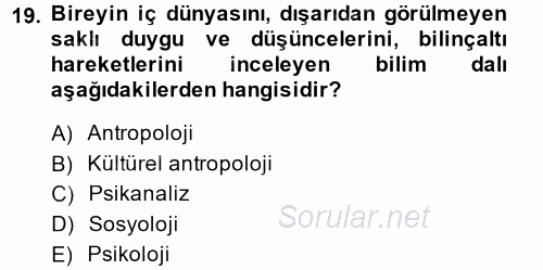 Kültür Tarihi 2014 - 2015 Dönem Sonu Sınavı 19.Soru