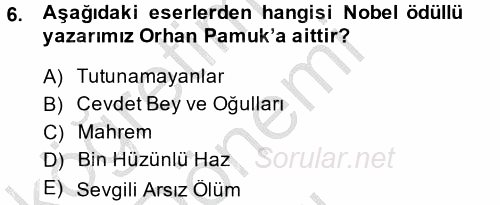 Kültür Tarihi 2014 - 2015 Dönem Sonu Sınavı 6.Soru
