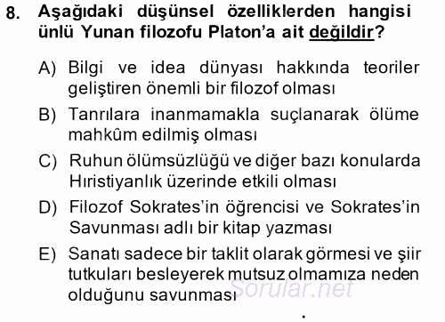 Kültür Tarihi 2014 - 2015 Dönem Sonu Sınavı 8.Soru