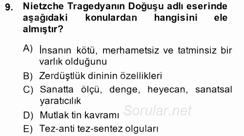 Kültür Tarihi 2014 - 2015 Dönem Sonu Sınavı 9.Soru