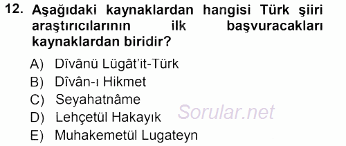 Türk Halk Şiiri 2012 - 2013 Dönem Sonu Sınavı 12.Soru