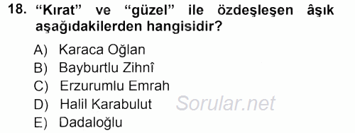 Türk Halk Şiiri 2012 - 2013 Dönem Sonu Sınavı 18.Soru