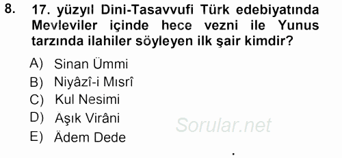 Türk Halk Şiiri 2012 - 2013 Dönem Sonu Sınavı 8.Soru