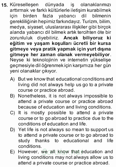 Çeviri (Türk/İng) 2013 - 2014 Ara Sınavı 15.Soru