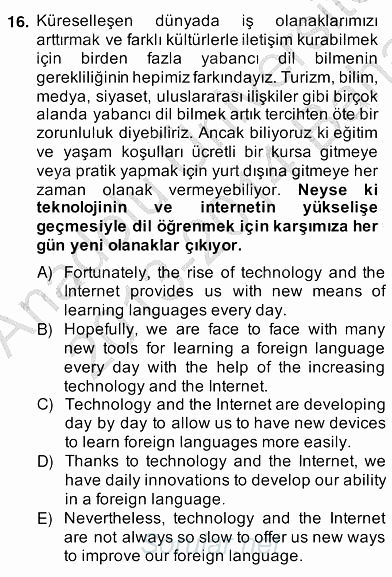 Çeviri (Türk/İng) 2013 - 2014 Ara Sınavı 16.Soru