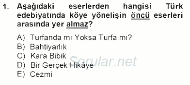 Tanzimat Dönemi Türk Edebiyatı 2 2012 - 2013 Dönem Sonu Sınavı 1.Soru