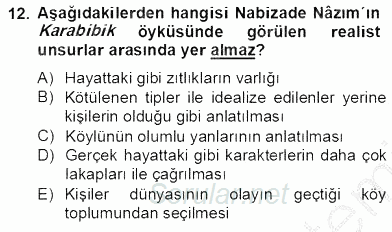 Tanzimat Dönemi Türk Edebiyatı 2 2012 - 2013 Dönem Sonu Sınavı 12.Soru