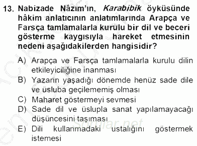 Tanzimat Dönemi Türk Edebiyatı 2 2012 - 2013 Dönem Sonu Sınavı 13.Soru