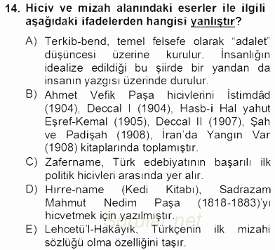 Tanzimat Dönemi Türk Edebiyatı 2 2012 - 2013 Dönem Sonu Sınavı 14.Soru