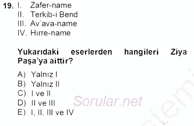 Tanzimat Dönemi Türk Edebiyatı 2 2012 - 2013 Dönem Sonu Sınavı 19.Soru