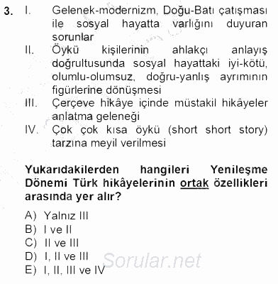 Tanzimat Dönemi Türk Edebiyatı 2 2012 - 2013 Dönem Sonu Sınavı 3.Soru