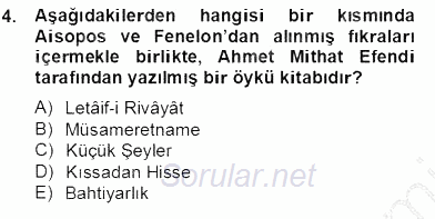 Tanzimat Dönemi Türk Edebiyatı 2 2012 - 2013 Dönem Sonu Sınavı 4.Soru