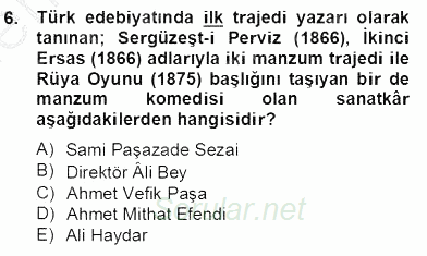 Tanzimat Dönemi Türk Edebiyatı 2 2012 - 2013 Dönem Sonu Sınavı 6.Soru