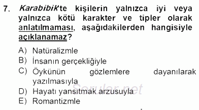 Tanzimat Dönemi Türk Edebiyatı 2 2012 - 2013 Dönem Sonu Sınavı 7.Soru