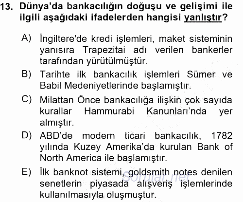 Bankacılık Ve Sigortacılığa Giriş 2015 - 2016 Ara Sınavı 13.Soru