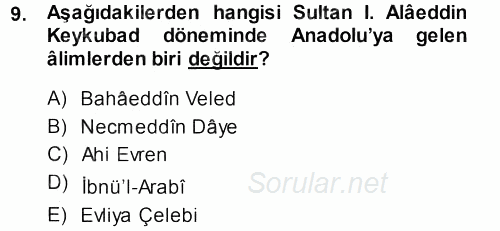 Türkiye Selçuklu Tarihi 2013 - 2014 Dönem Sonu Sınavı 9.Soru