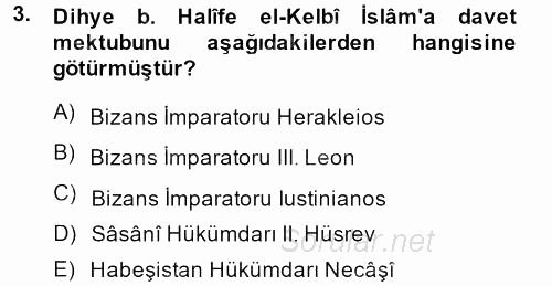 İslam Tarihi ve Medeniyeti 1 2014 - 2015 Dönem Sonu Sınavı 3.Soru