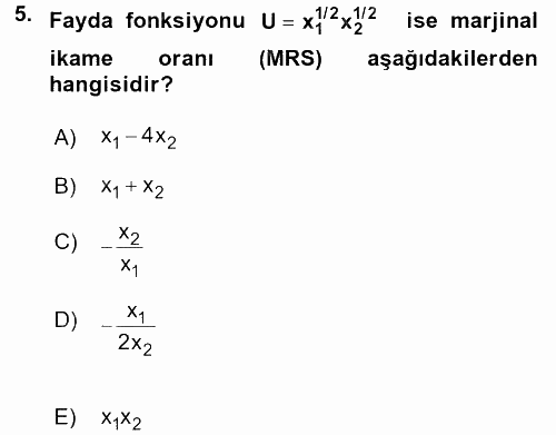 Matematiksel İktisat 2015 - 2016 Dönem Sonu Sınavı 5.Soru