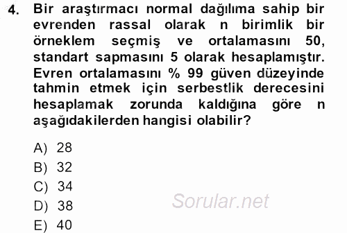 İstatistik 2 2014 - 2015 Dönem Sonu Sınavı 4.Soru