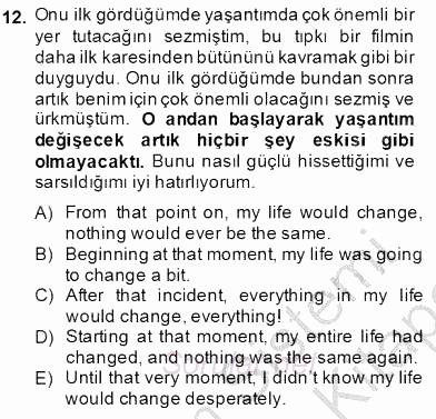 Çeviri (Türk/İng) 2013 - 2014 Dönem Sonu Sınavı 12.Soru