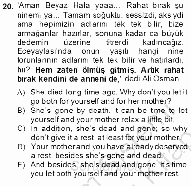 Çeviri (Türk/İng) 2013 - 2014 Dönem Sonu Sınavı 20.Soru
