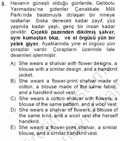 Çeviri (Türk/İng) 2013 - 2014 Dönem Sonu Sınavı 3.Soru