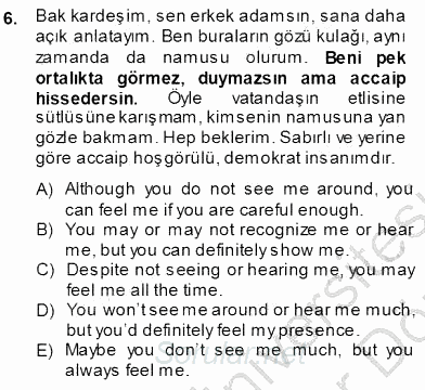Çeviri (Türk/İng) 2013 - 2014 Dönem Sonu Sınavı 6.Soru