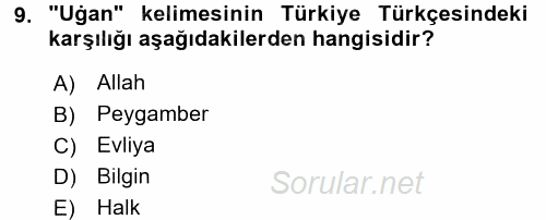 XI-XIII. Yüzyıllar Türk Dili 2017 - 2018 Dönem Sonu Sınavı 9.Soru
