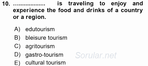 Turizm Için Ingilizce 2 2015 - 2016 Ara Sınavı 10.Soru