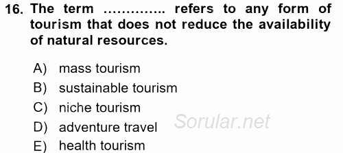 Turizm Için Ingilizce 2 2015 - 2016 Ara Sınavı 16.Soru