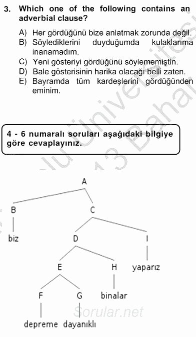 Türkçe Tümce Bilgisi Ve Anlambilim 2012 - 2013 Ara Sınavı 3.Soru