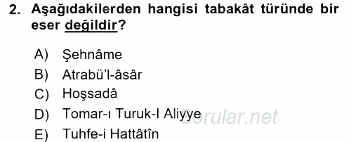 Türk İslam Edebiyatı 2016 - 2017 Ara Sınavı 2.Soru