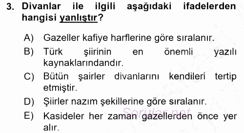 Türk İslam Edebiyatı 2016 - 2017 Ara Sınavı 3.Soru