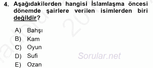 Türk İslam Edebiyatı 2016 - 2017 Ara Sınavı 4.Soru